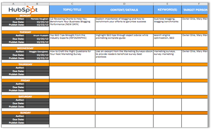 content calendar