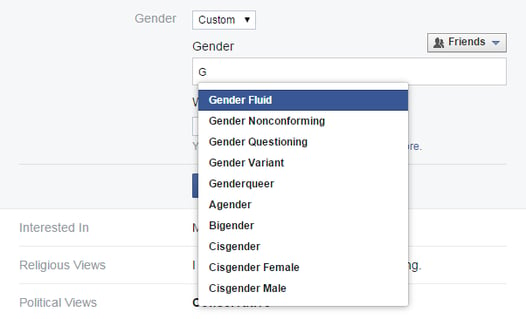 Facebook Gender Options