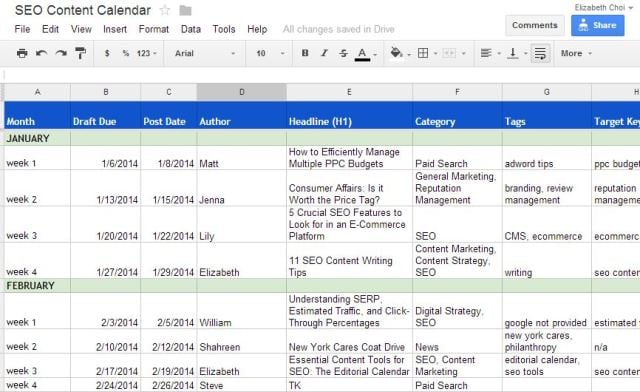 seo content calendar template