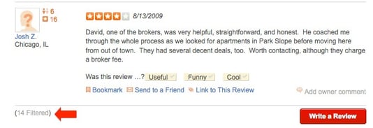 filtered yelp reviews
